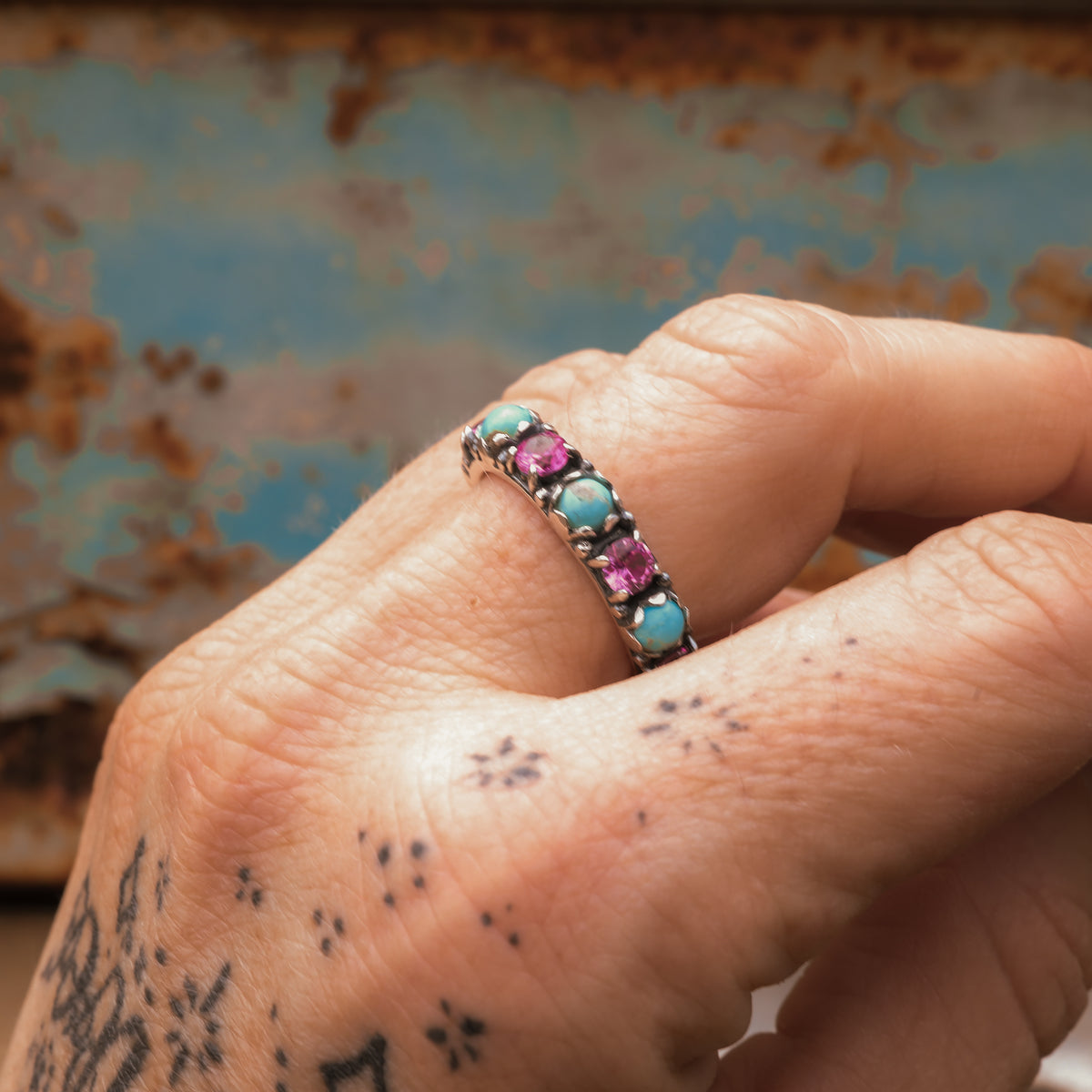 'Her Wild Romance’ - Eternity Ring Kingman & Pink Crystal - Sterling