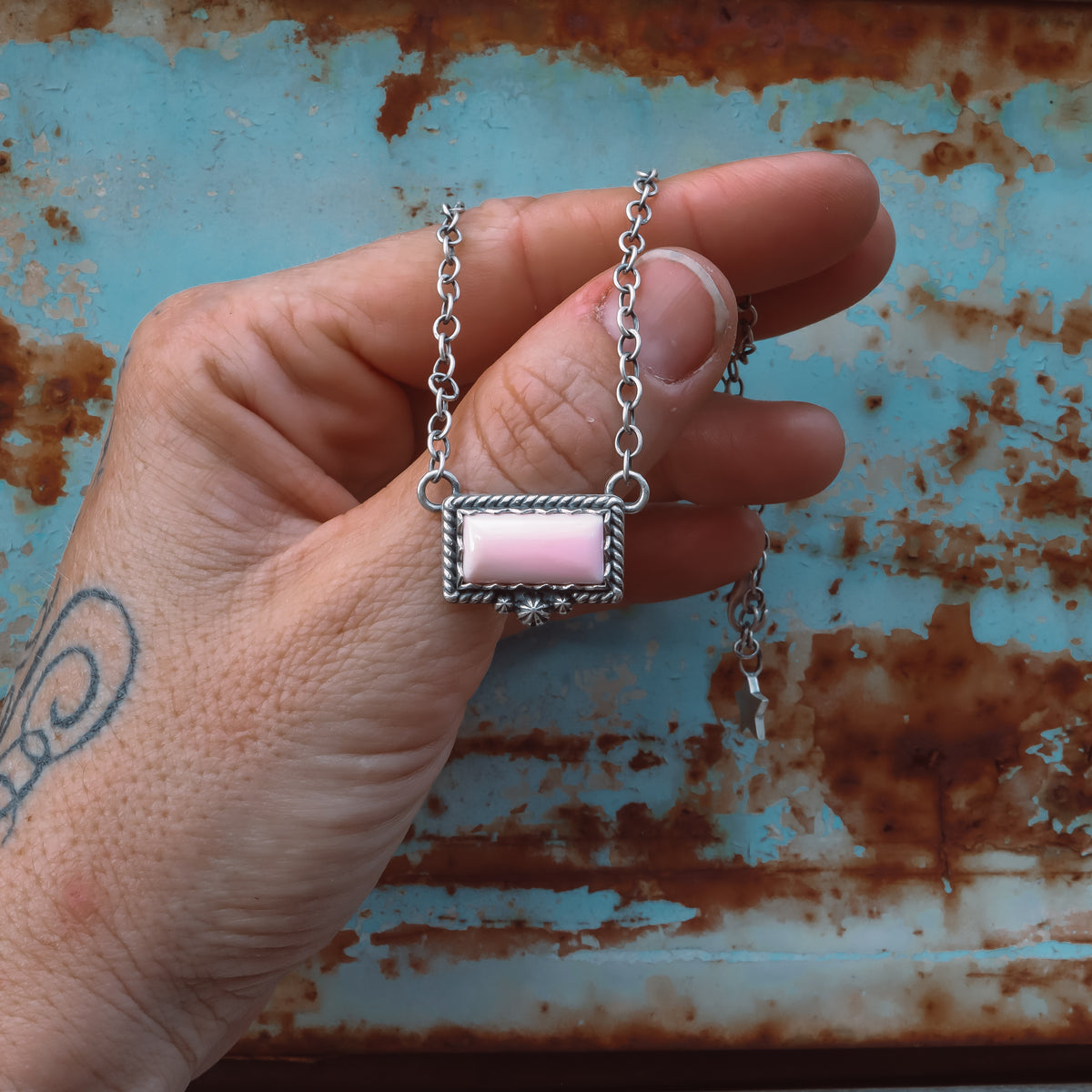 ***PRE-ORDER*** Bar Necklace - Pink Conch - Sterling