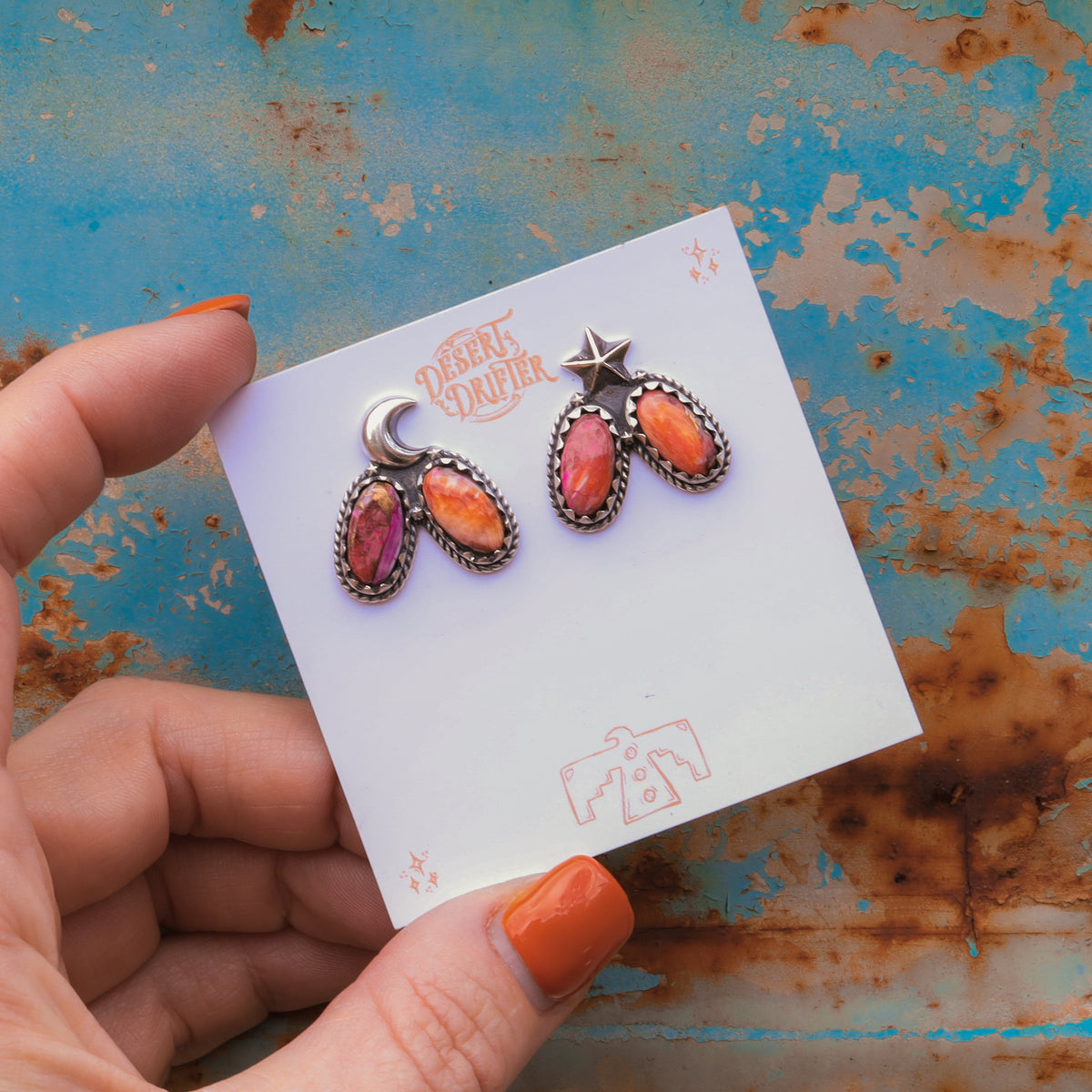 'Moon & Star' Earrings - Orange Dahlia - Pick Option