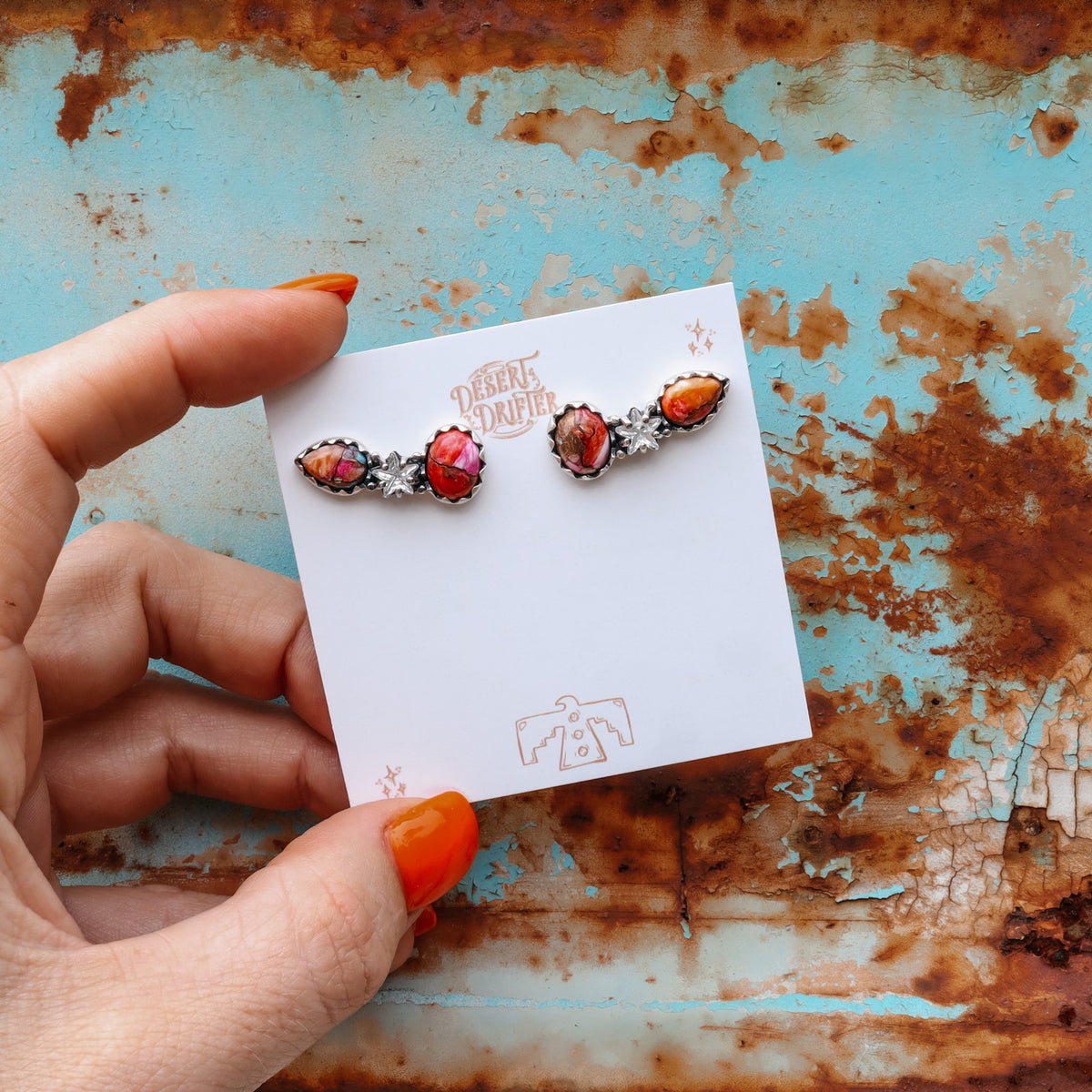 ‘Star Crystal Crawler' Earrings - Orange Dahlia X Kingman - Pick Option