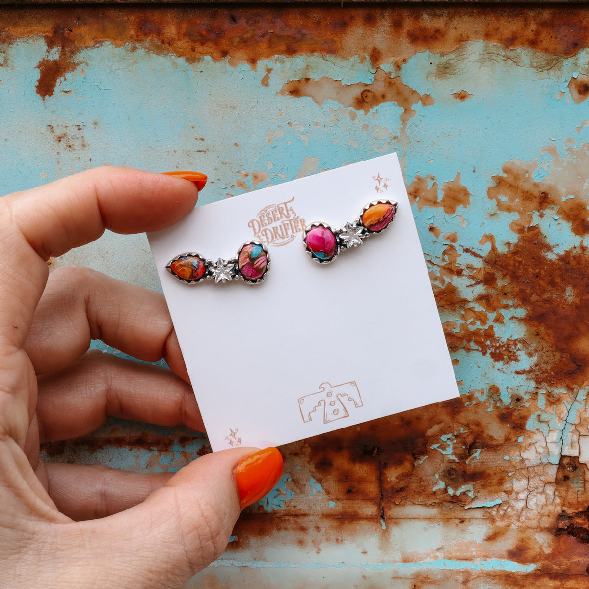 ‘Star Crystal Crawler' Earrings - Orange Dahlia X Kingman - Pick Option