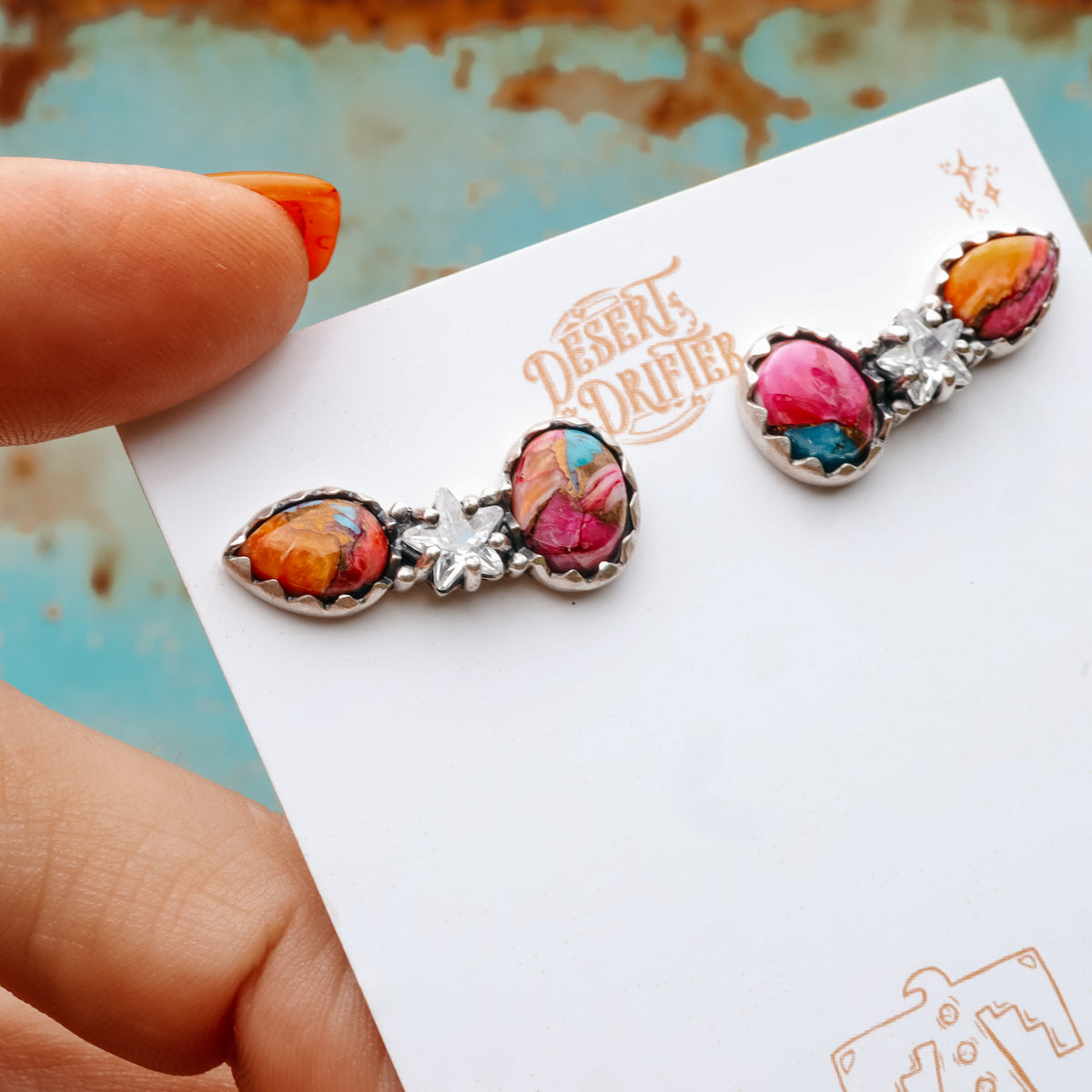 ‘Star Crystal Crawler' Earrings - Orange Dahlia X Kingman - Pick Option