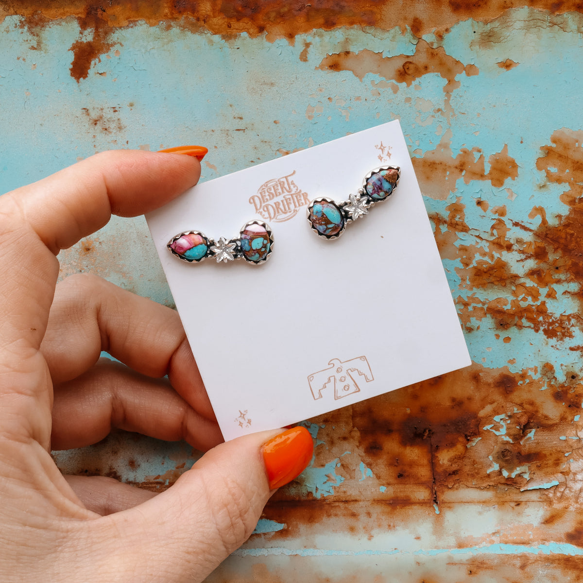 ‘Star Crystal Crawler' Earrings - Orange Dahlia X Kingman - Pick Option