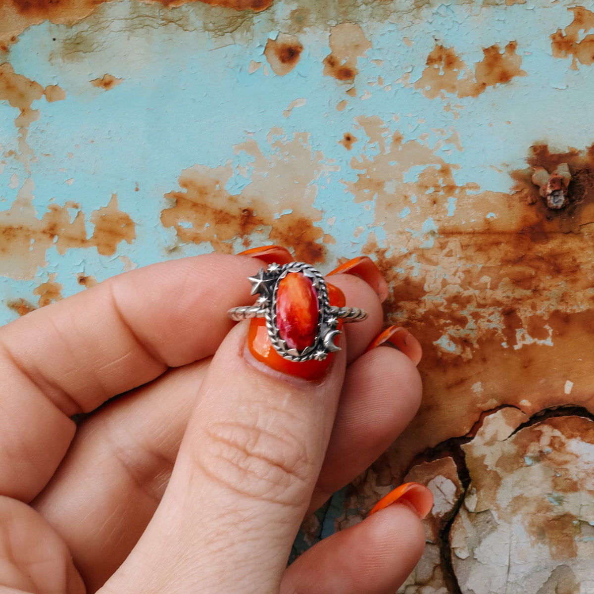 'Moon & Star' Ring - Orange Dahlia - Size 8 - Pick Option