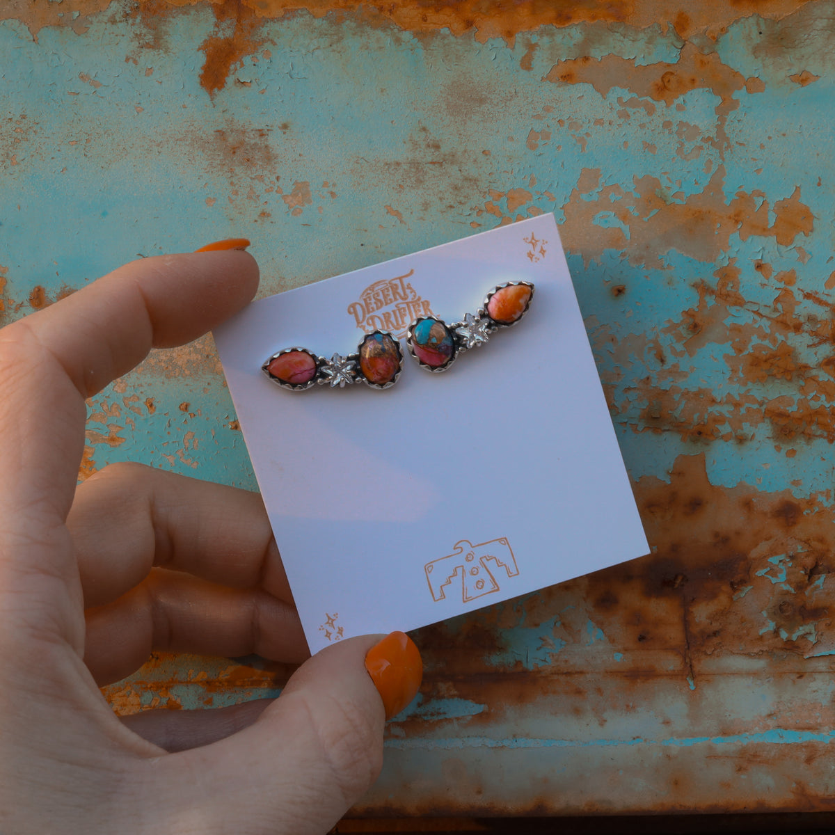 ‘Star Crystal Crawler' Earrings - Orange Dahlia X Kingman - Pick Option