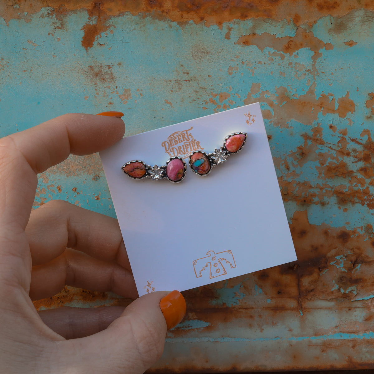 ‘Star Crystal Crawler' Earrings - Orange Dahlia X Kingman - Pick Option