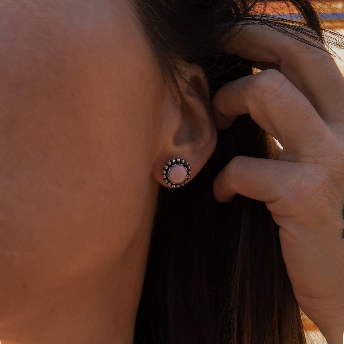 'Drifter’ Midi Studs - Pink Conch - Sterling Silver