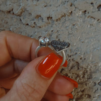 ‘Boot Stitch' Floating Ring - White Crystal - Sterling Silver