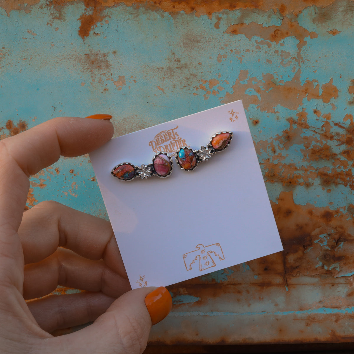 ‘Star Crystal Crawler' Earrings - Orange Dahlia X Kingman - Pick Option