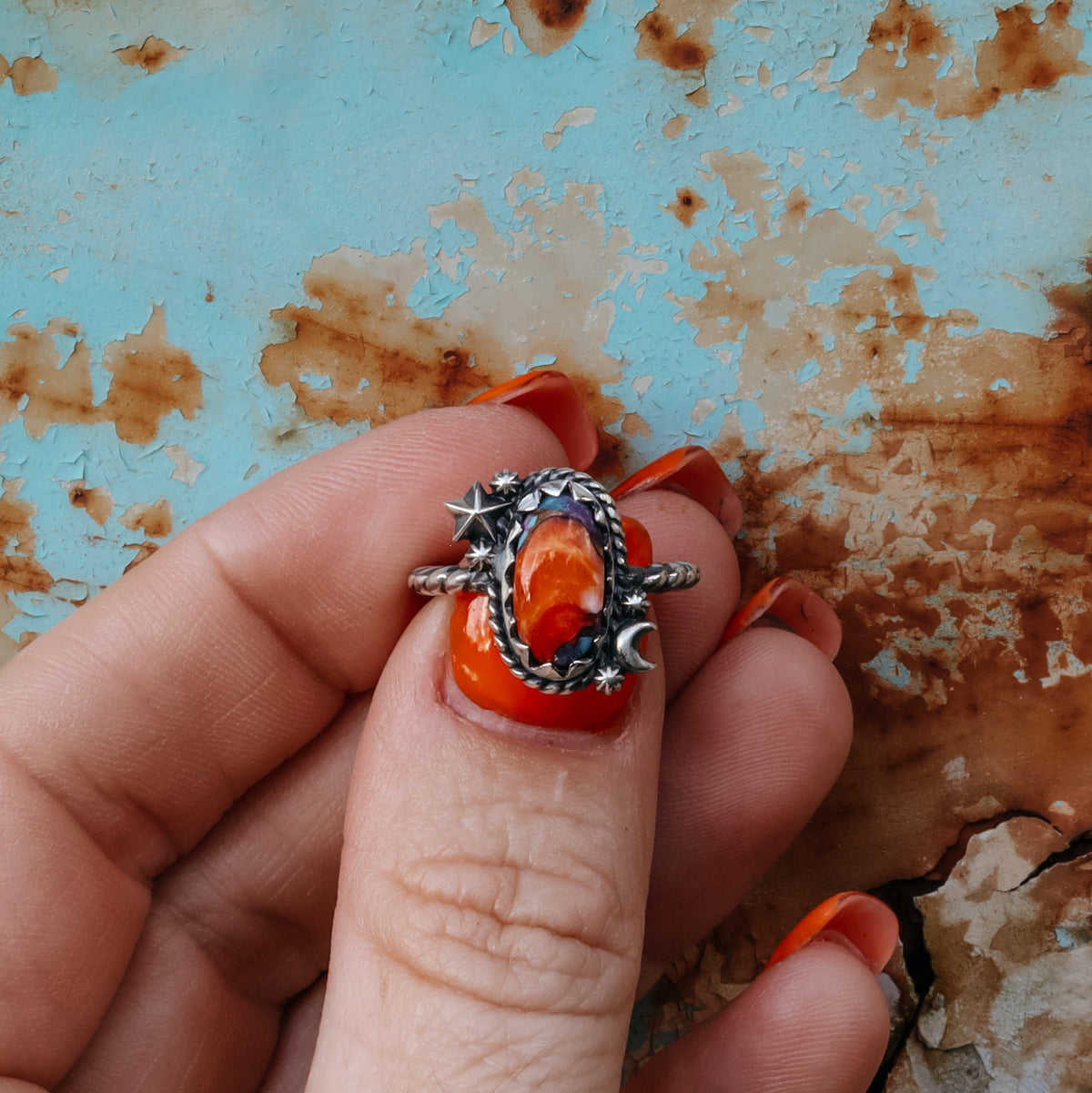 'Moon & Star' Ring - Orange Dahlia - Size 6 - Pick Option