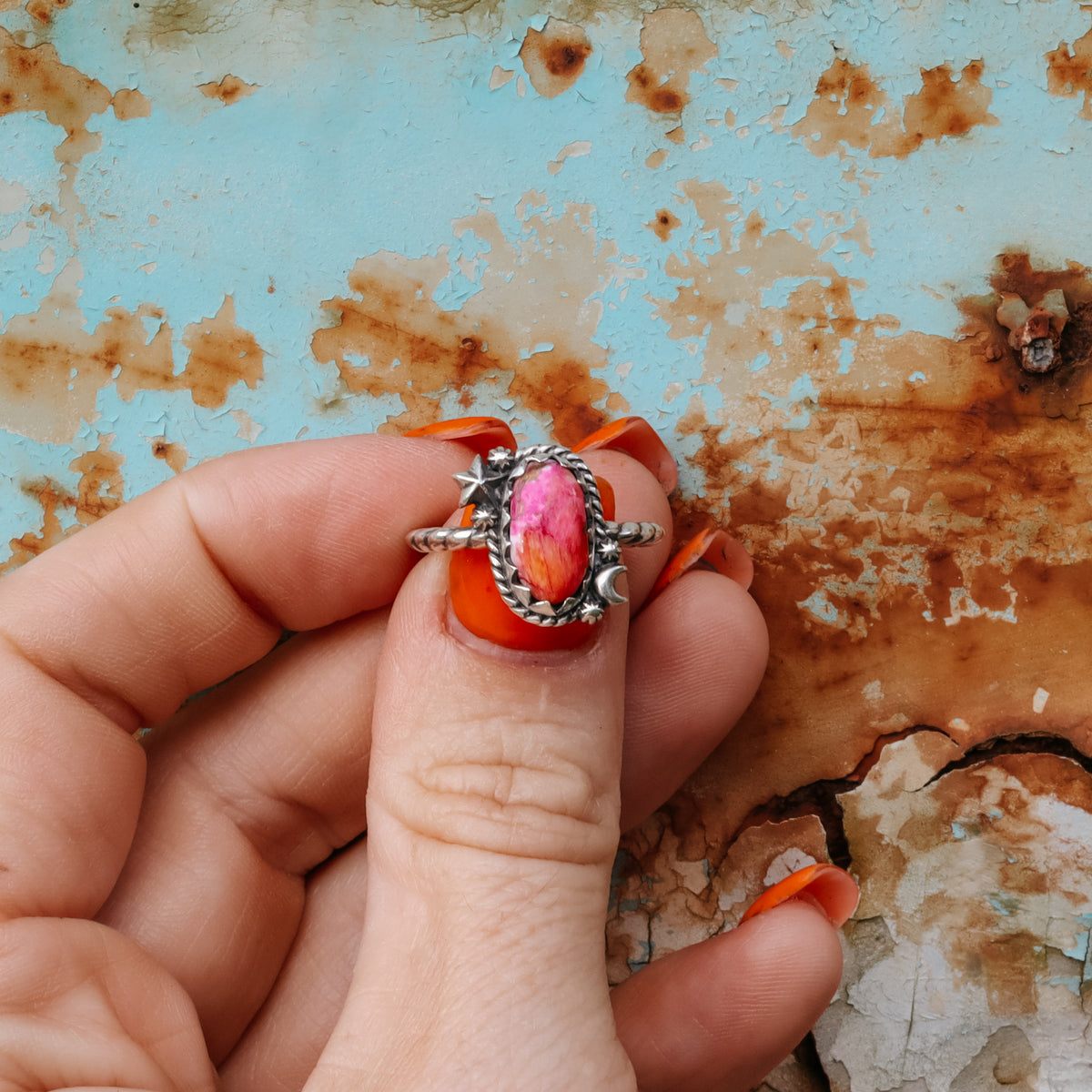 'Moon & Star' Ring - Orange Dahlia - Size 8 - Pick Option