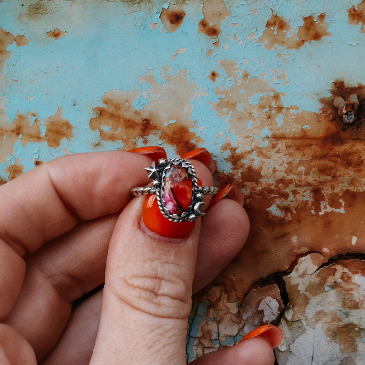 'Moon & Star' Ring - Orange Dahlia - Size 6 - Pick Option