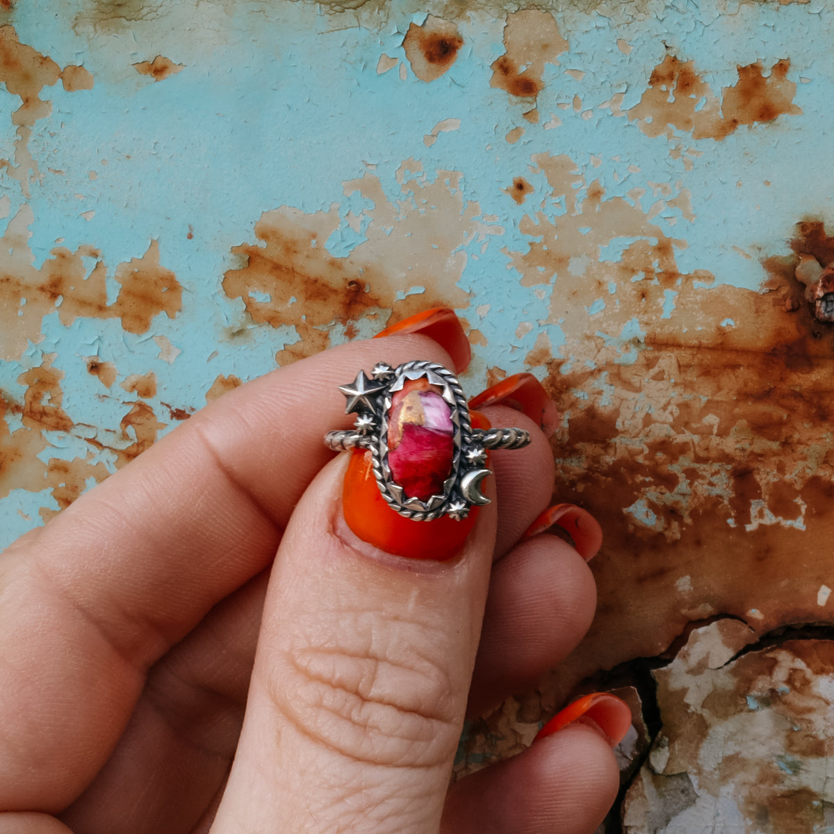 'Moon & Star' Ring - Orange Dahlia - Size 6 - Pick Option